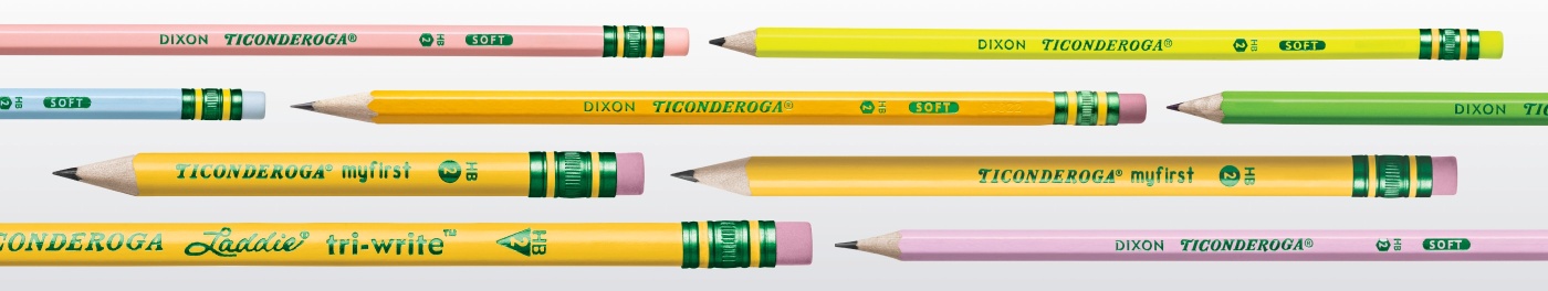 Colorful Dixon Ticonderoga pencils in various styles and softness grades.